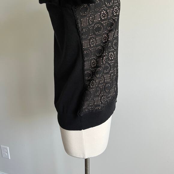 Banana Republic Lace Overlay Cardigan Sweater Black Nude Poly Wool Blend Medium - Picture 5 of 8
